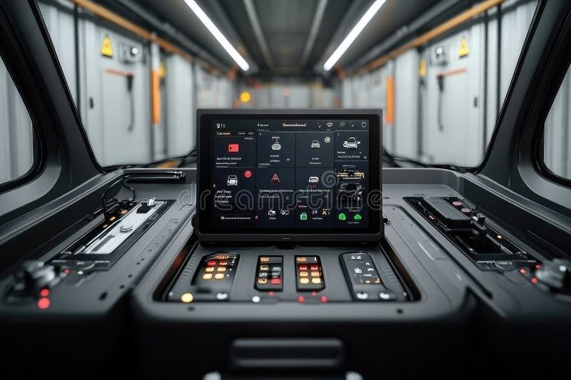 Digitale bedieningsconsole in de cabine van een moderne trein